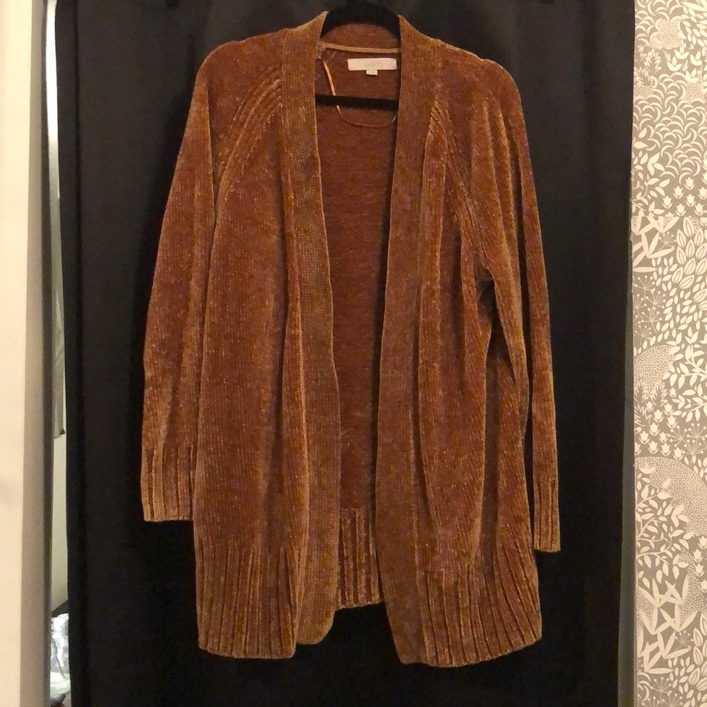 LOFT Gold Chenille Open Front Cardigan